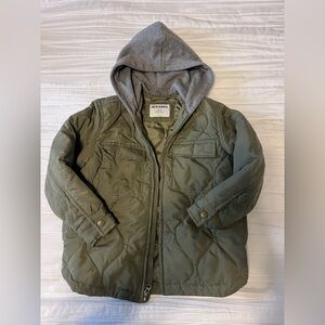 Kids Old Navy Olive Green Quilted Jacket with Gray Hooded Liner